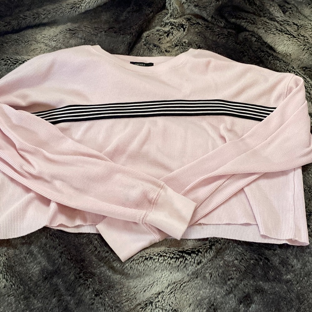 Cute pink racer stripe crop sweater forever 21